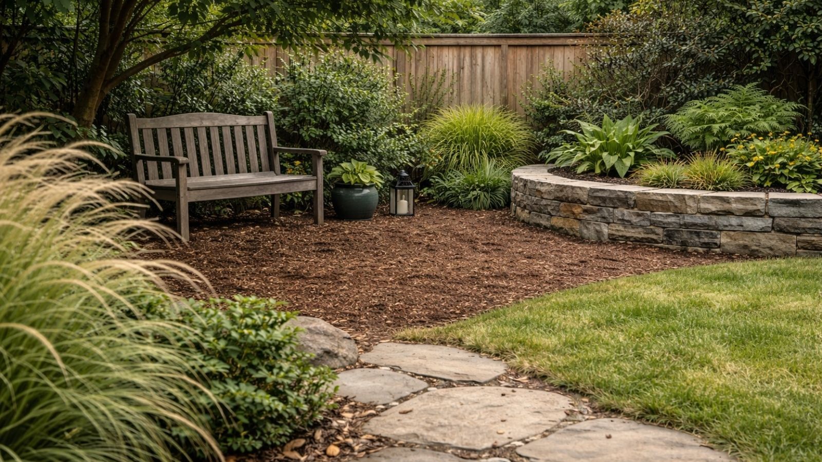 Quiet backyard setting illustrating the concept of concealed underground storage
